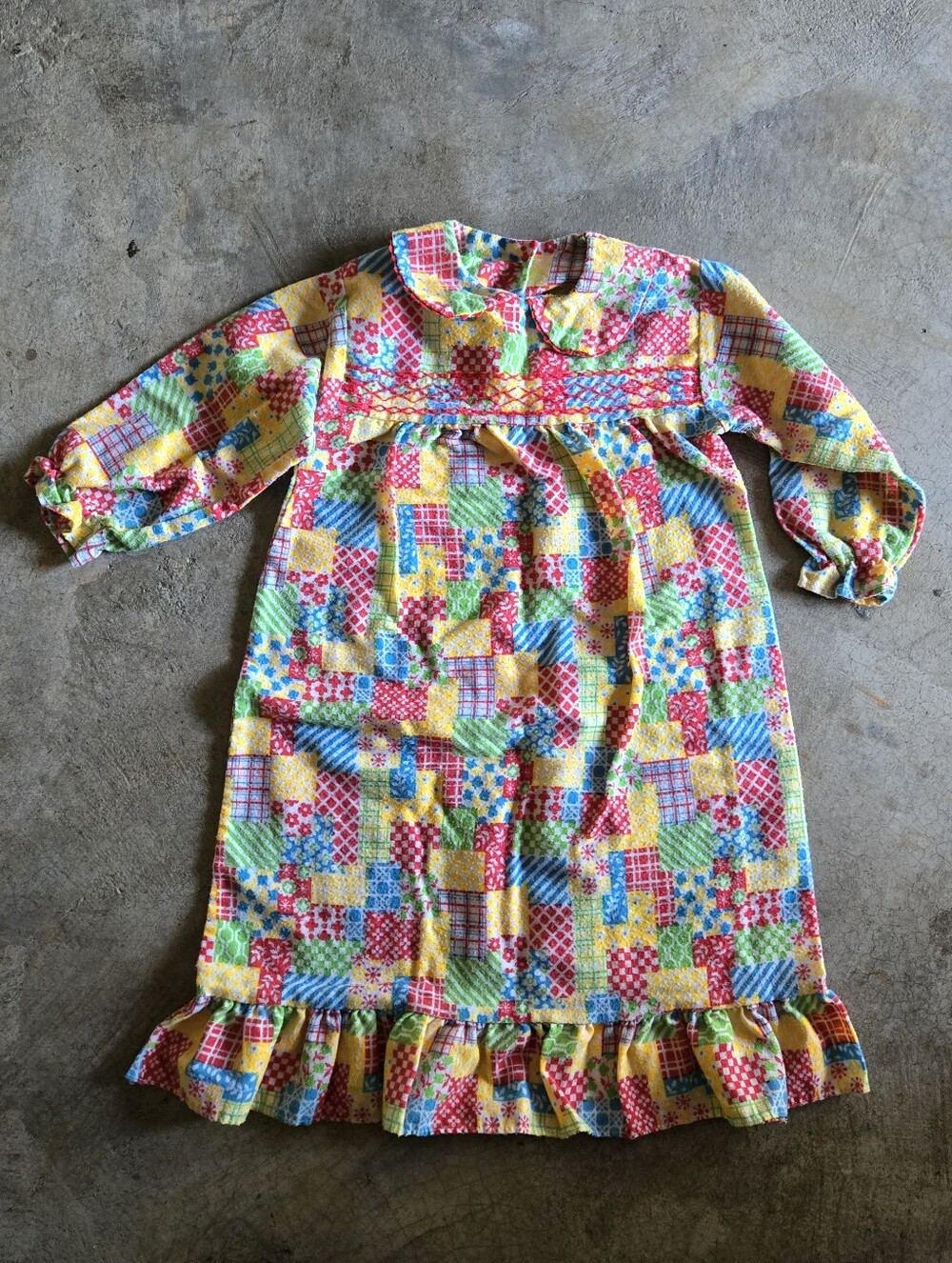 Vintage 70s Patchwork Print Long Sleeve Girls Nightgown 2T 3T